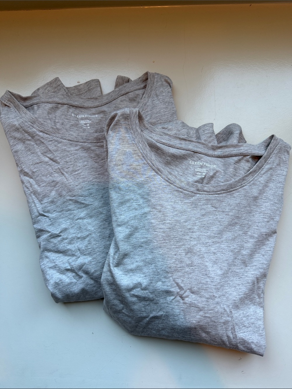 2x Eileen Fisher Organic Cotton Crewneck Long Sleeve Tees Gray RRP $98ea